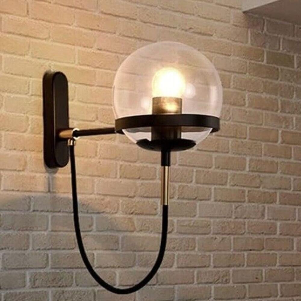 5.9" Glass Globe Wall Sconce LED Light Fixture Industrial Matte Black NEW